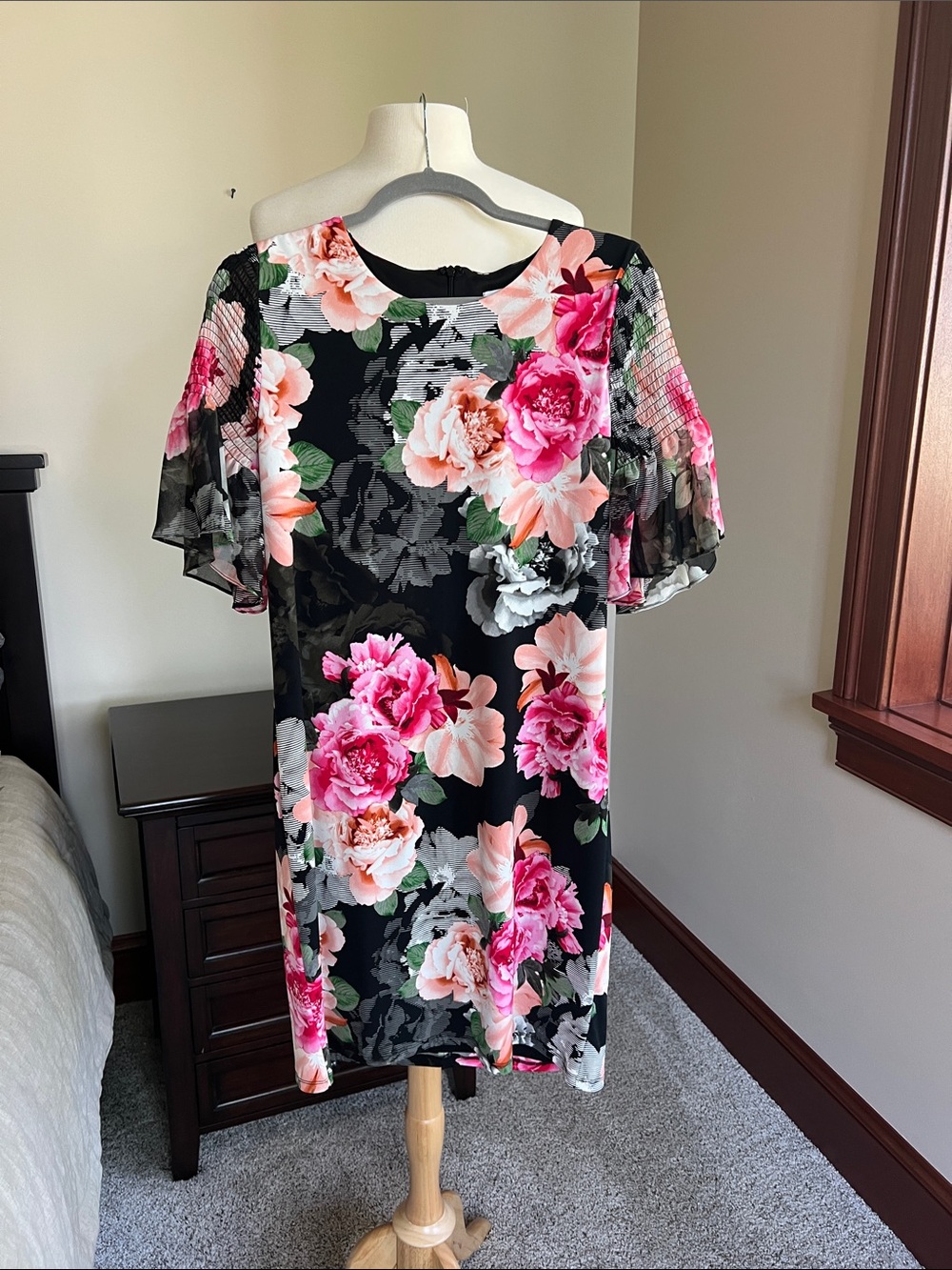 Calvin Klein Black Dress with Pink & Green Floral Print